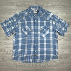 Dubinik Mens Shirt Western Pearl Snap Plaid Short Sleeve Blue 2XL Bamboo Blend